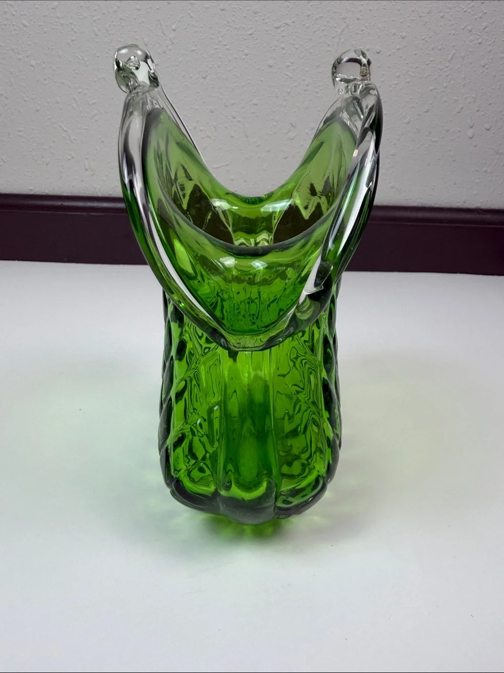 Vintage Hand Blown Green Art Glass Vase MG Creative Artisans Westlake Village